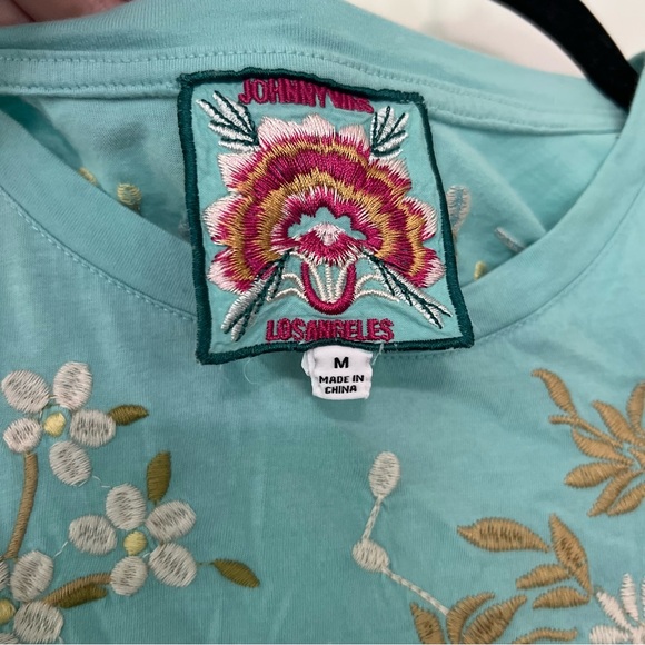 Johnny Was Osaka Embroidered Relaxed Cotton Knit Dress in Marine Blue Medium - Picture 5 of 10